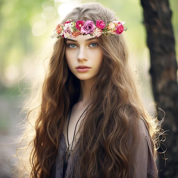 Floral Flower Crown Female Headband Wedding Prom Maternity Boho Adjustable main image 4